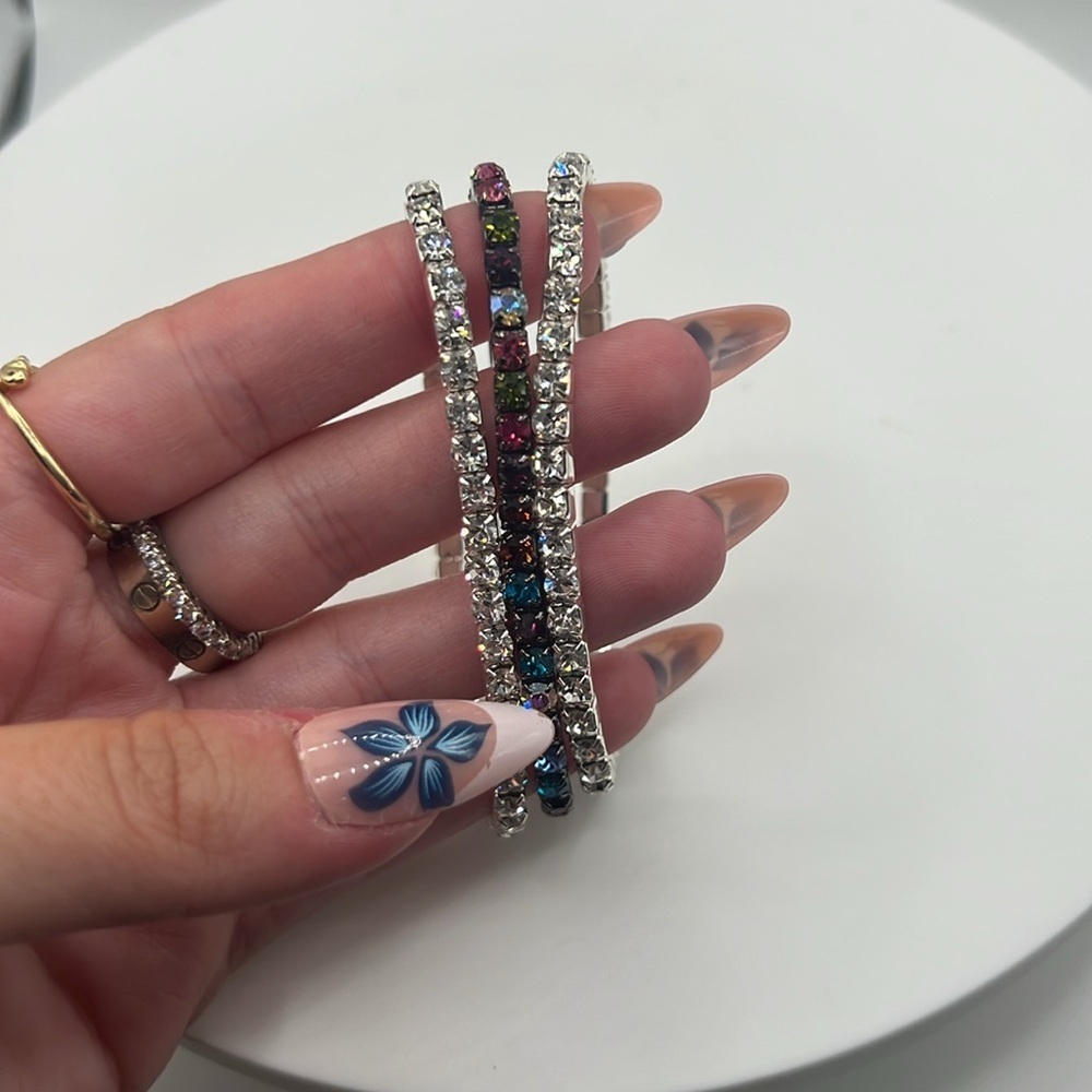 1081. Silver and Multicolor Crystal Stretch Bracelet Set